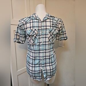 Scott & Fox “Perfect Fit” Men’s Plaid Button Down – Size Medium – Blue/White